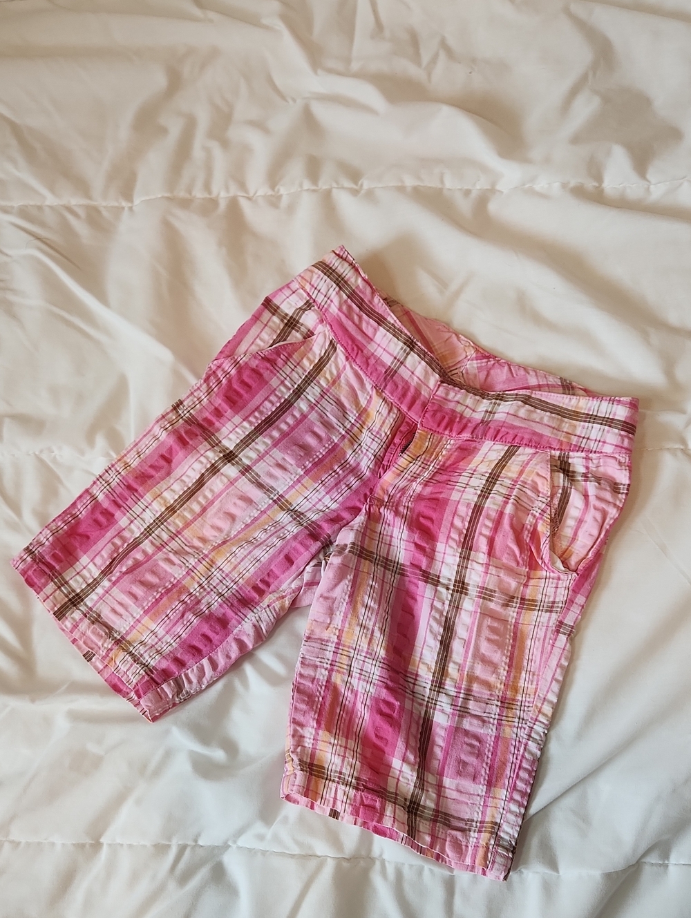 Kids Pink Plaid Long Shorts